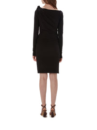 Robe à col V drapé aux épaules - Black