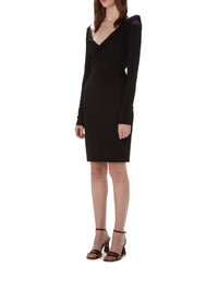Robe à col V drapé aux épaules - Black
