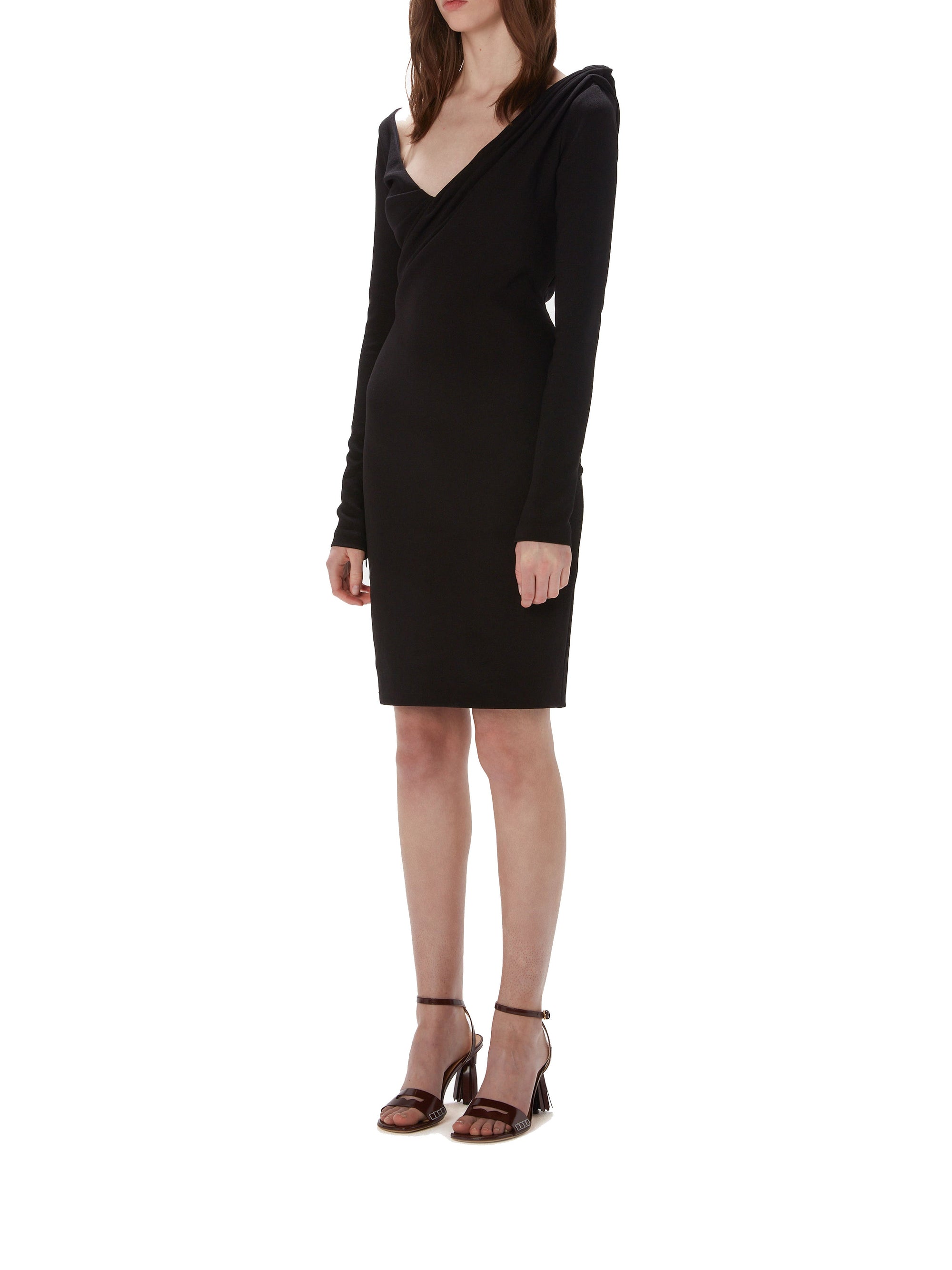Robe à col V drapé aux épaules - Black