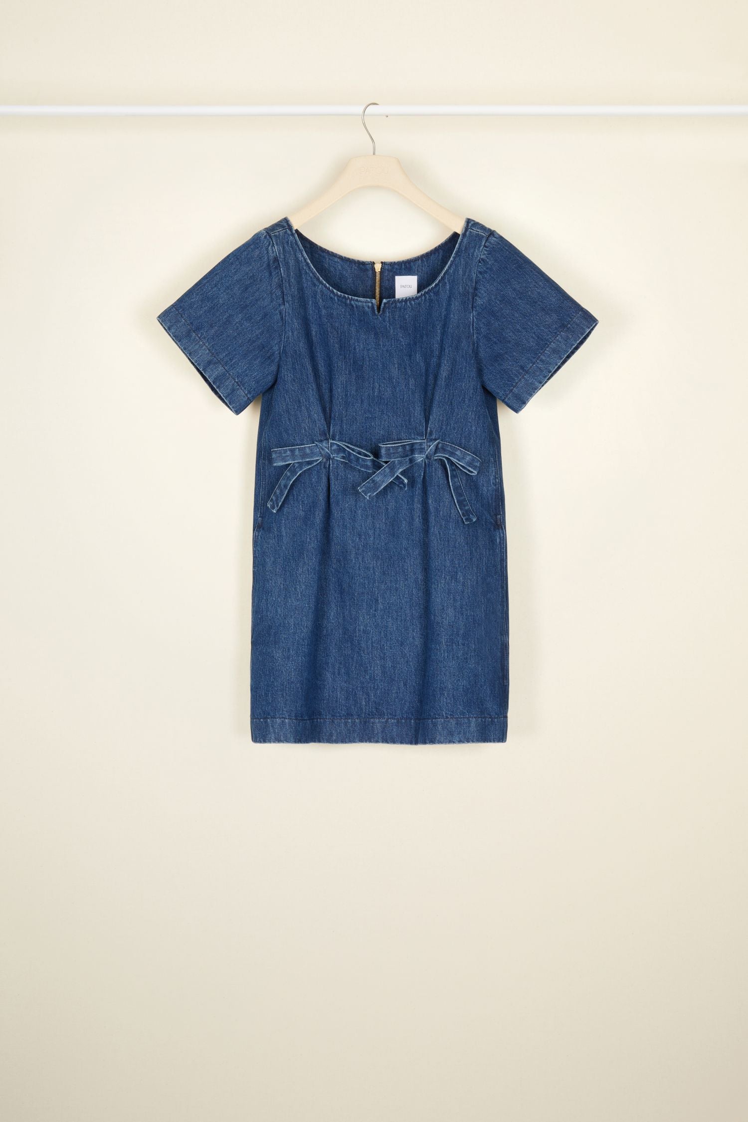 Short denim dress with bows - Indigo Blue