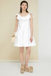 Robe à volants en coton chevronné - Perle