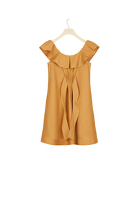 Ruffled dress in herringbone cotton - Copper