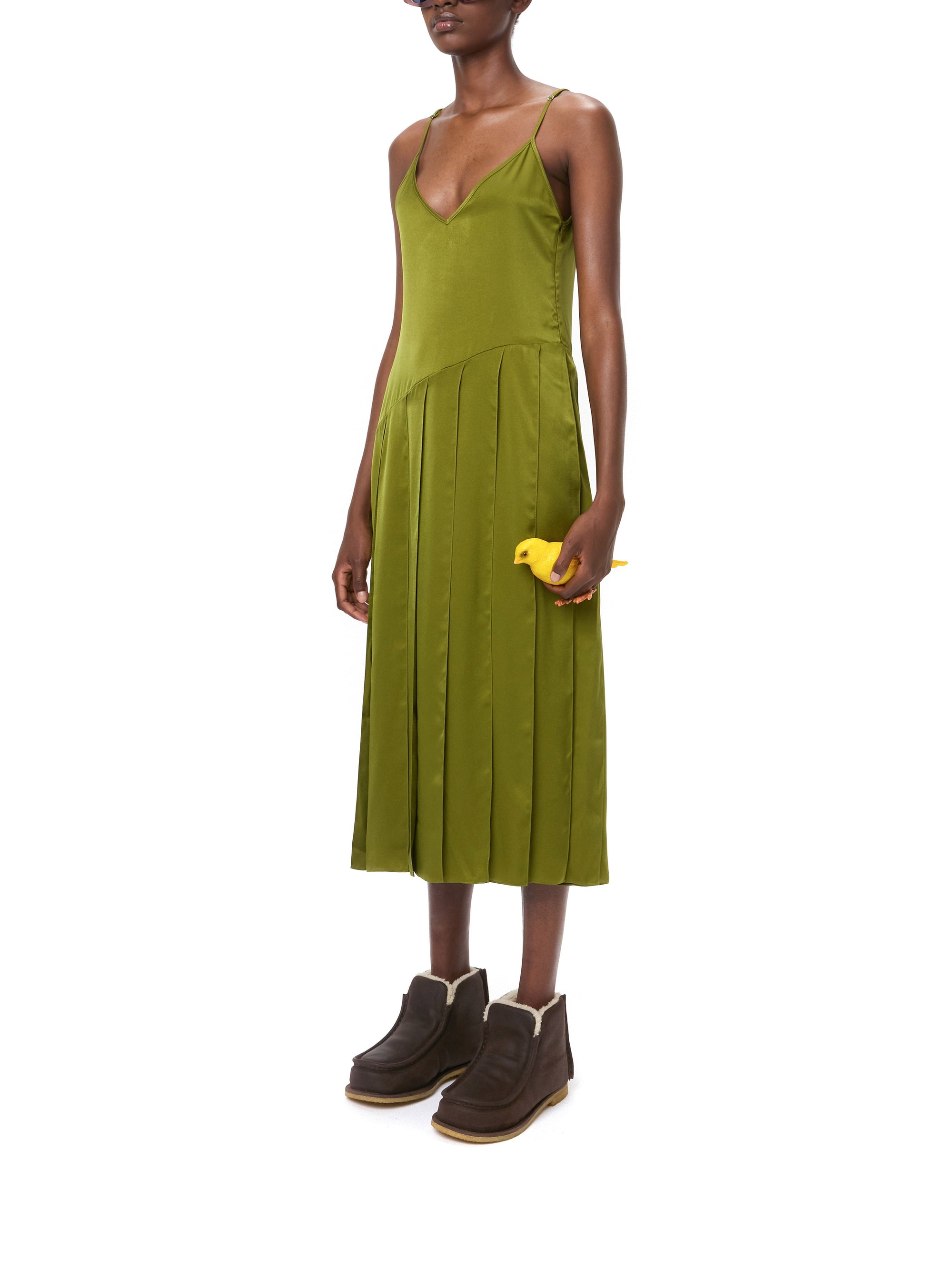 Robe à bretelles et ourlet ruban - Bright Olive