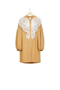 Robe à plastron en dentelle - Sable