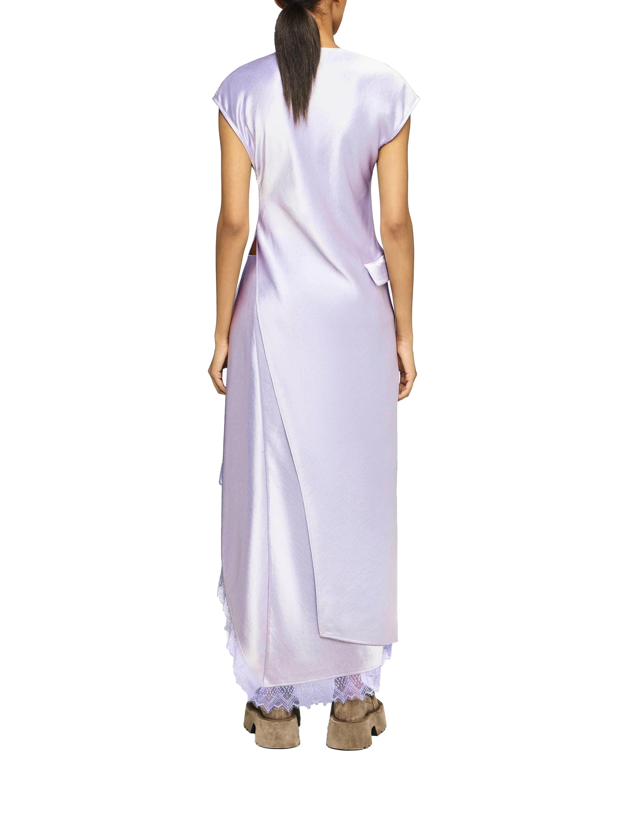 Robe À Volants Asymétrique Avec Bordure En Dentelle - Lilac