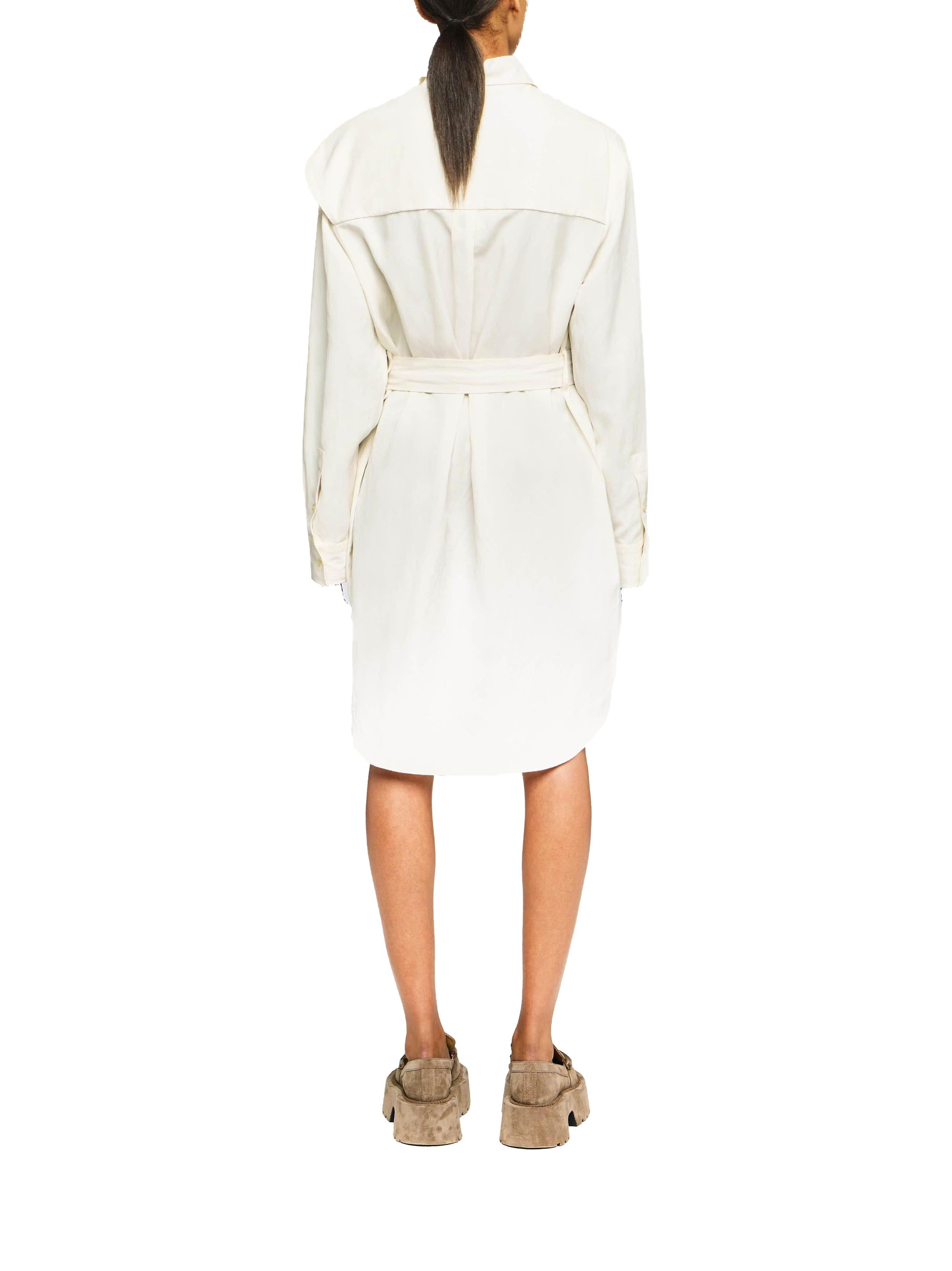Robe Chemise À Cape Et Drapé Sur Les Épaules - Off White