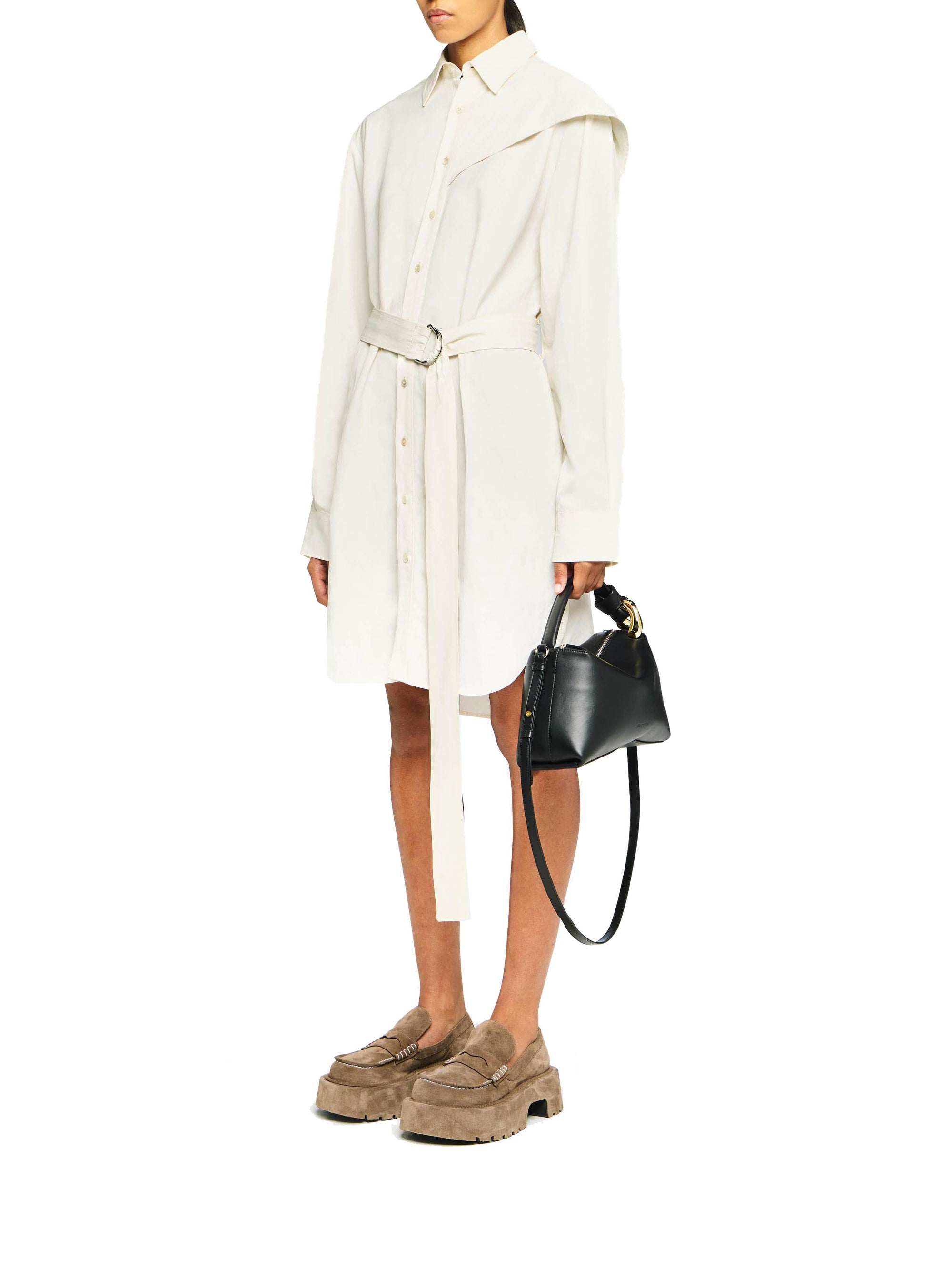 Robe Chemise À Cape Et Drapé Sur Les Épaules - Off White