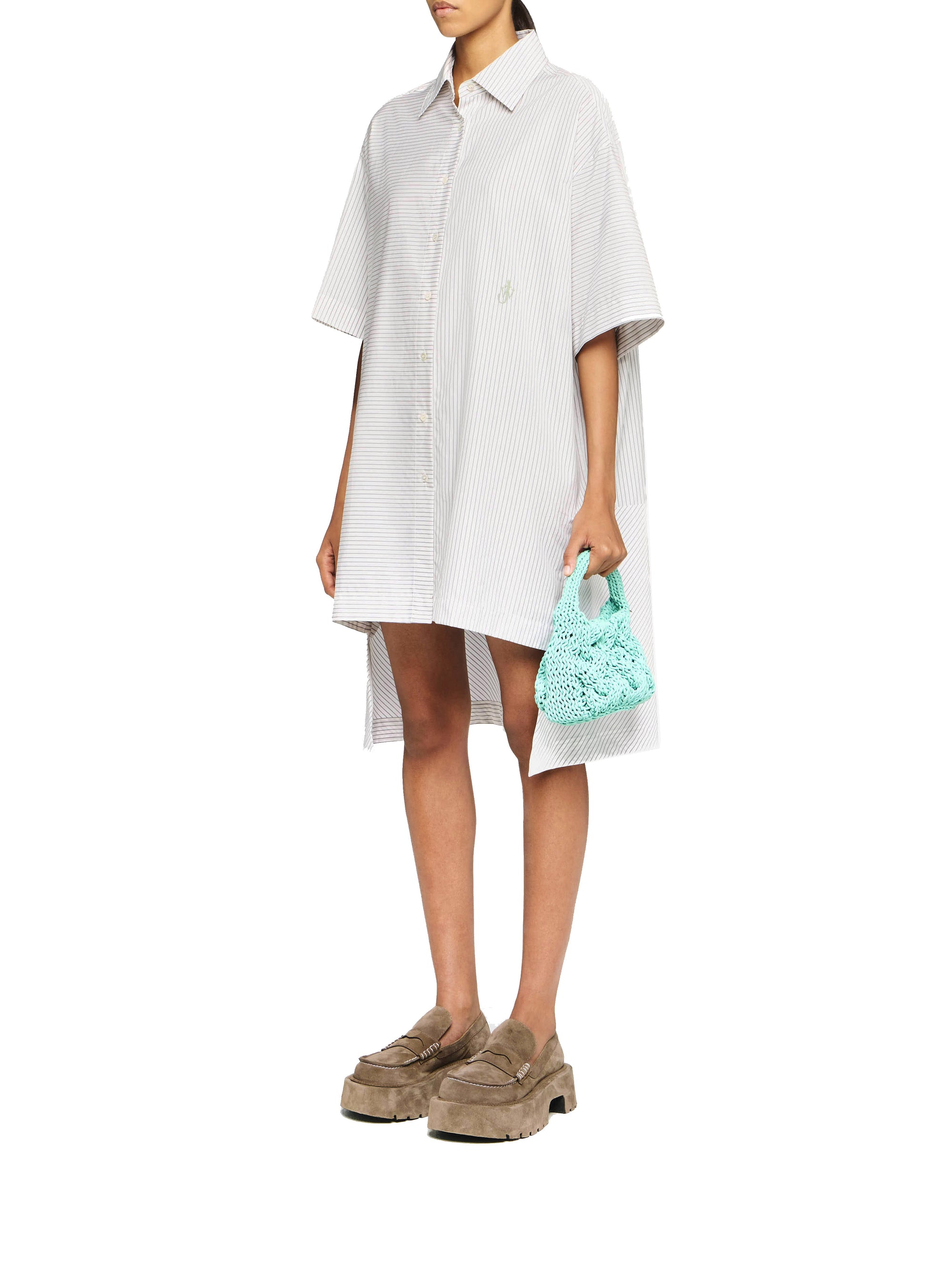 Robe Chemise À Manches Courtes Et Ourlet Échalonné - Grey/White