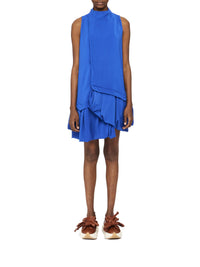 Robe courte à ourlet volanté en laine mélangée - Sapphire Blue