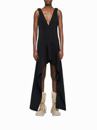 Robe courte à col V en laine mélangée - Black