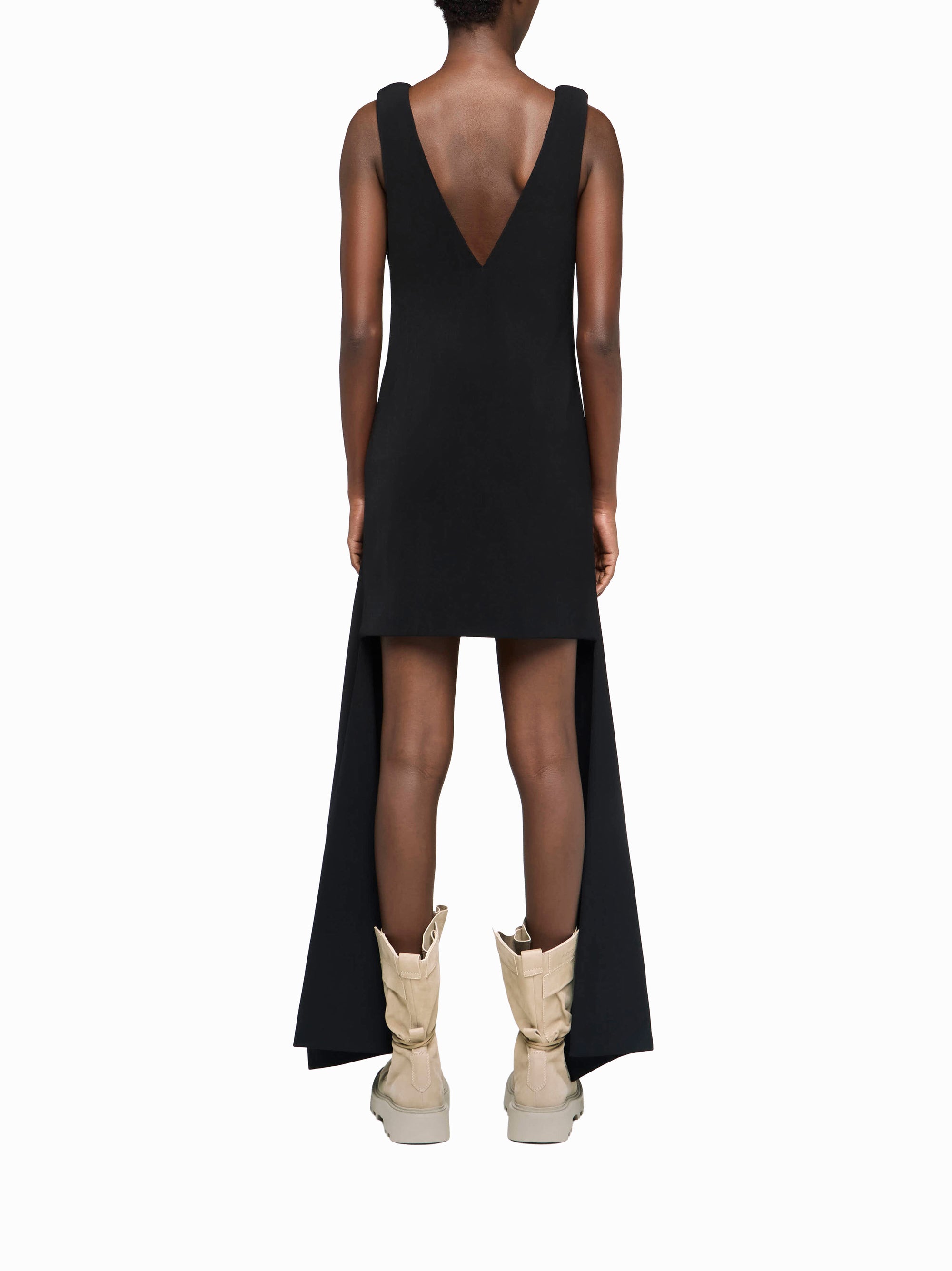 Robe Mini À Col En V Et Ourlet Drapé - Black