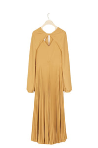 Pleated midi dress with twist collar - Sand