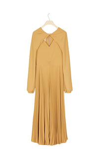 Pleated midi shirt dress with twist collar - Sand