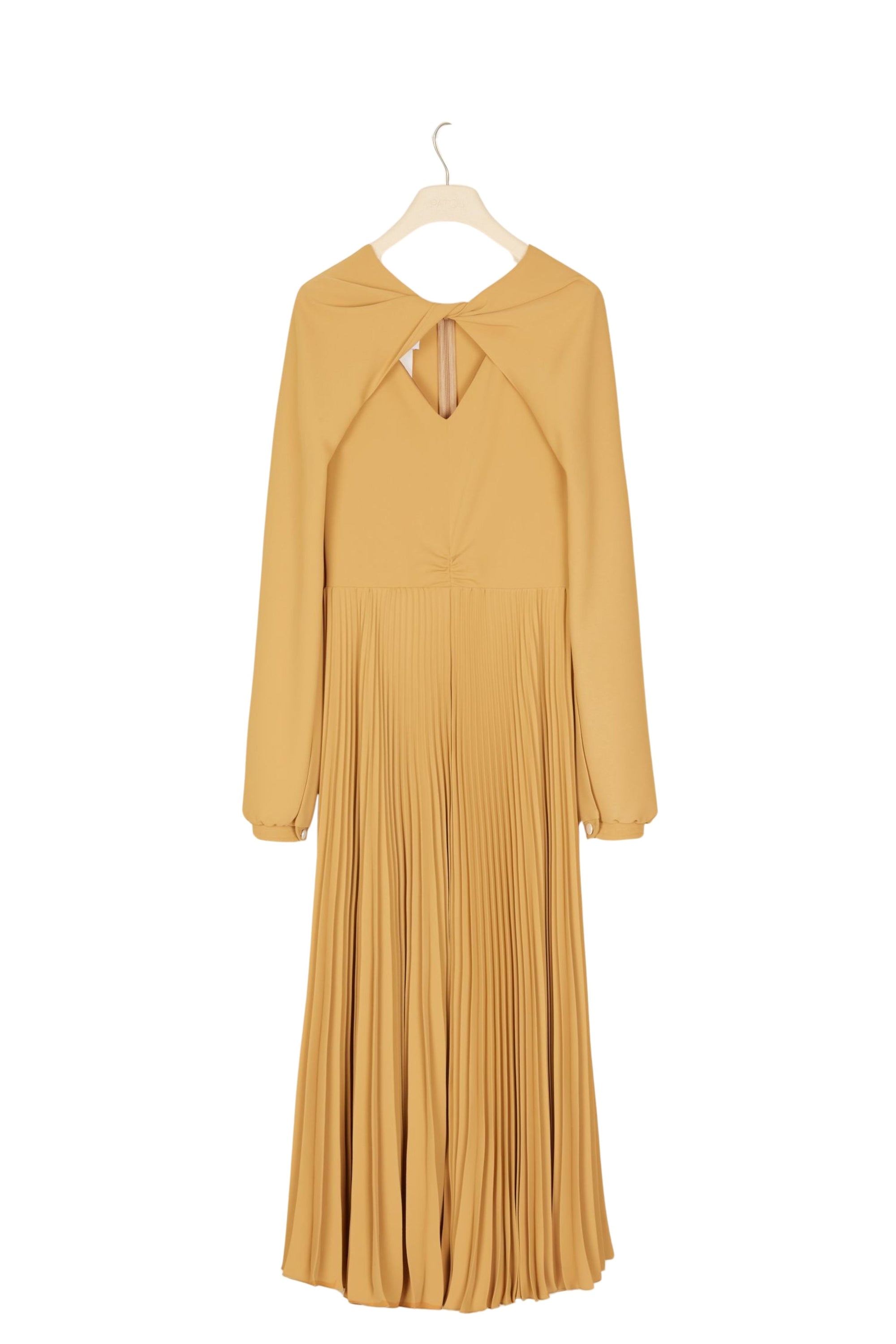 Pleated midi shirt dress with twist collar - Sand