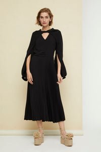 Robe midi plissée à col twist - Noir