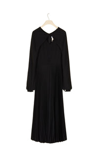 Pleated midi dress with twist collar - Black