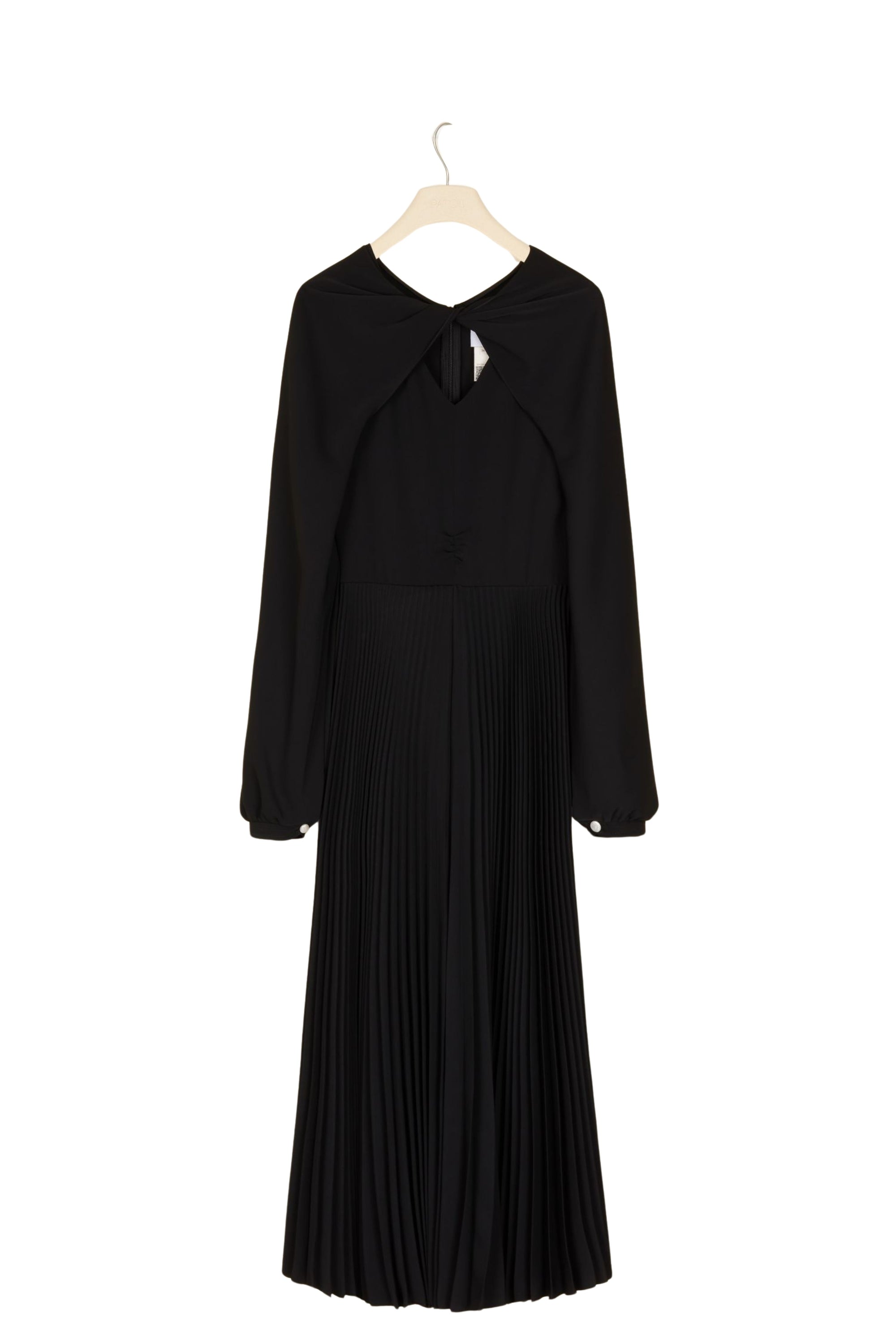 Pleated midi dress with twist collar - Black