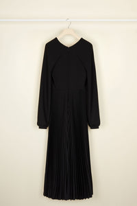 Robe midi plissée à col twist - Noir