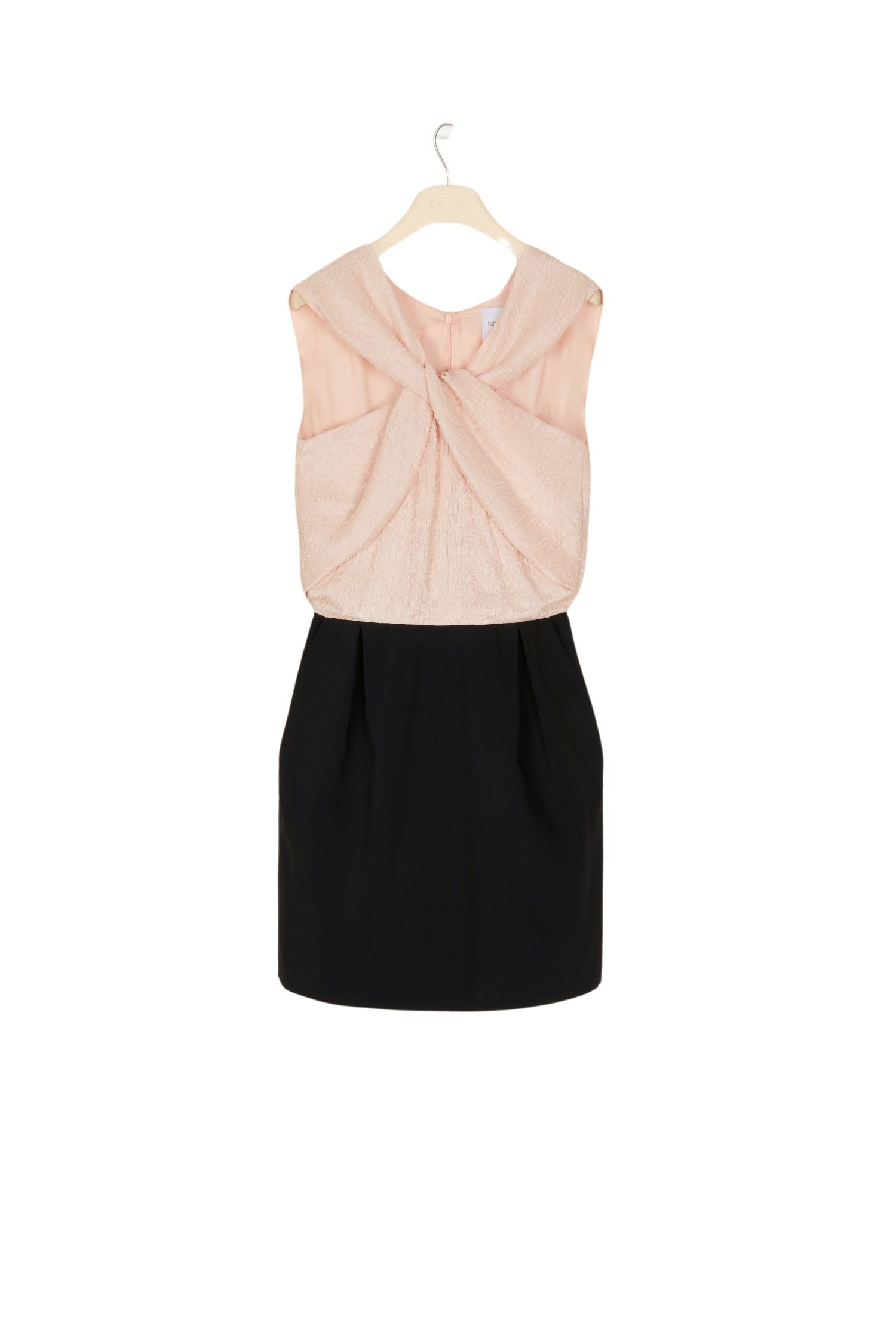 Two-tone short dress with twist collar - Pink and Black