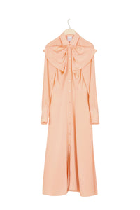 Silk bow-neck midi dress - Coral