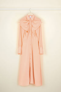 Silk bow-neck midi dress - Corail