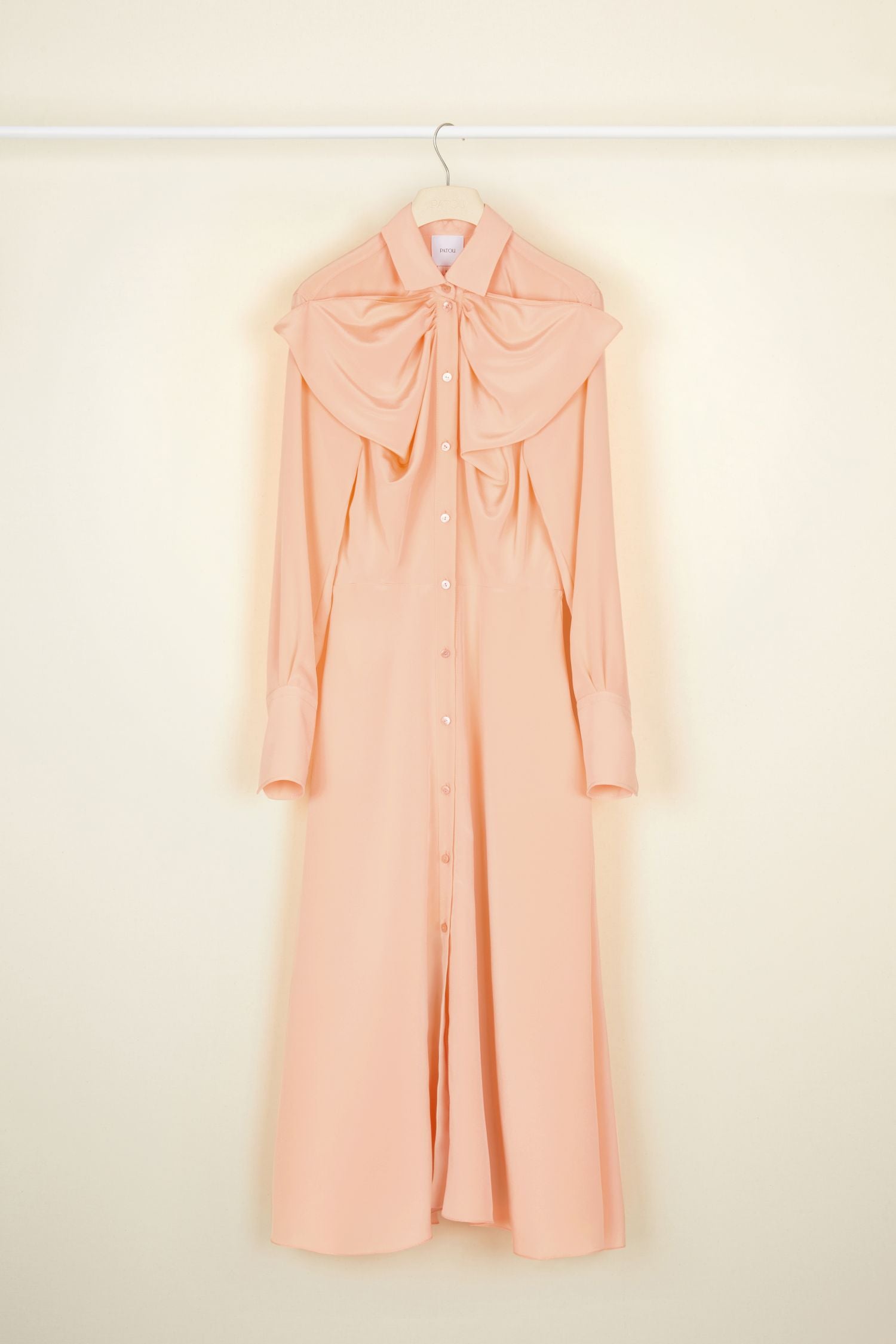 Silk bow-neck midi dress - Corail