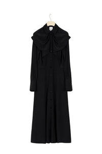 Robe chemise midi à col nœud en soie - Noir