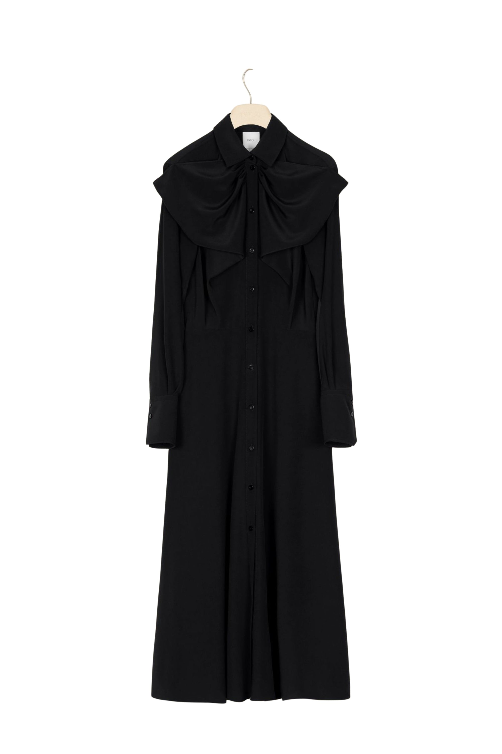 Robe chemise midi à col nœud en soie - Noir
