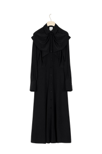 Robe midi à col nœud en soie - Noir