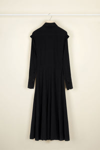 Robe midi à col noeud en soie - Noir