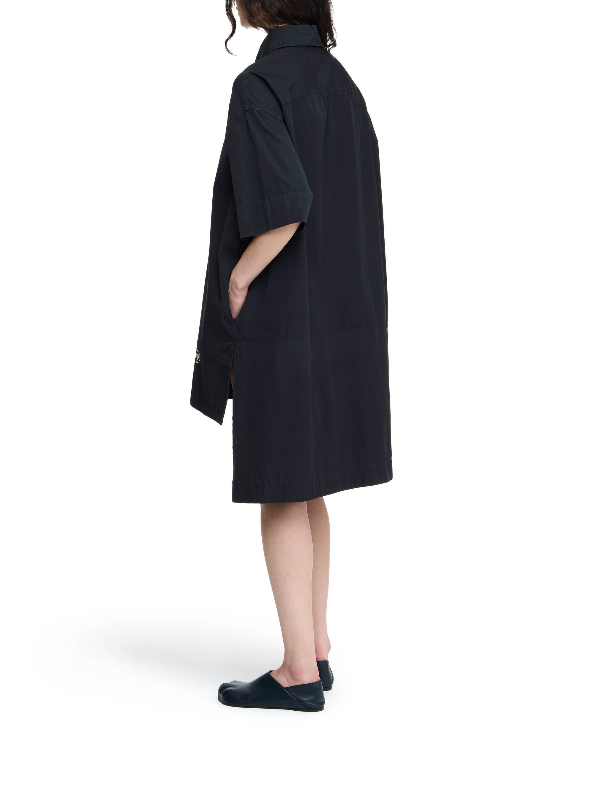 Robe Chemise À Manches Courtes Et Ourlet Échalonné - Washed Black