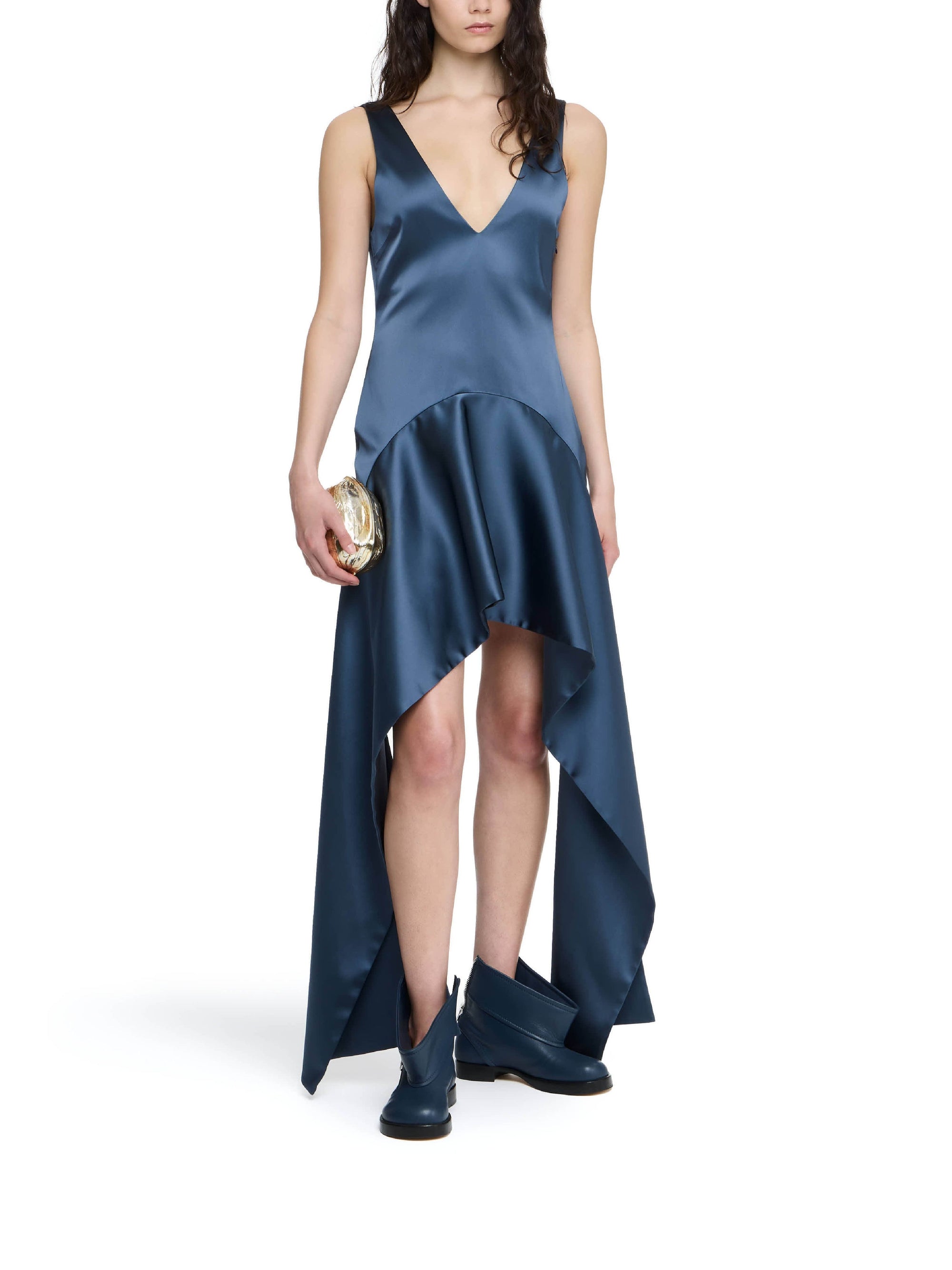 Robe courte à col V - Steel Blue