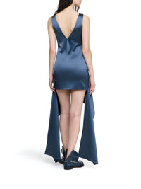 Robe Mini À Col En V Et Ourlet Drapé - Steel Blue
