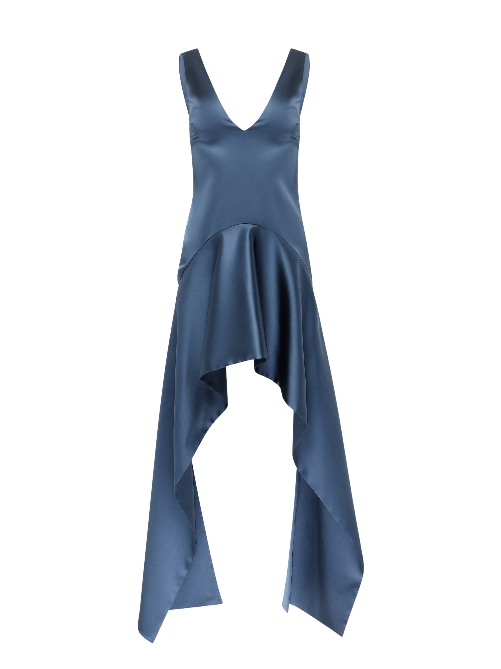 Robe Mini À Col En V Et Ourlet Drapé - Steel Blue