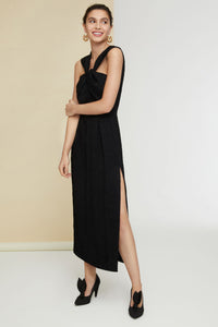 Long dress with twist collar - Black