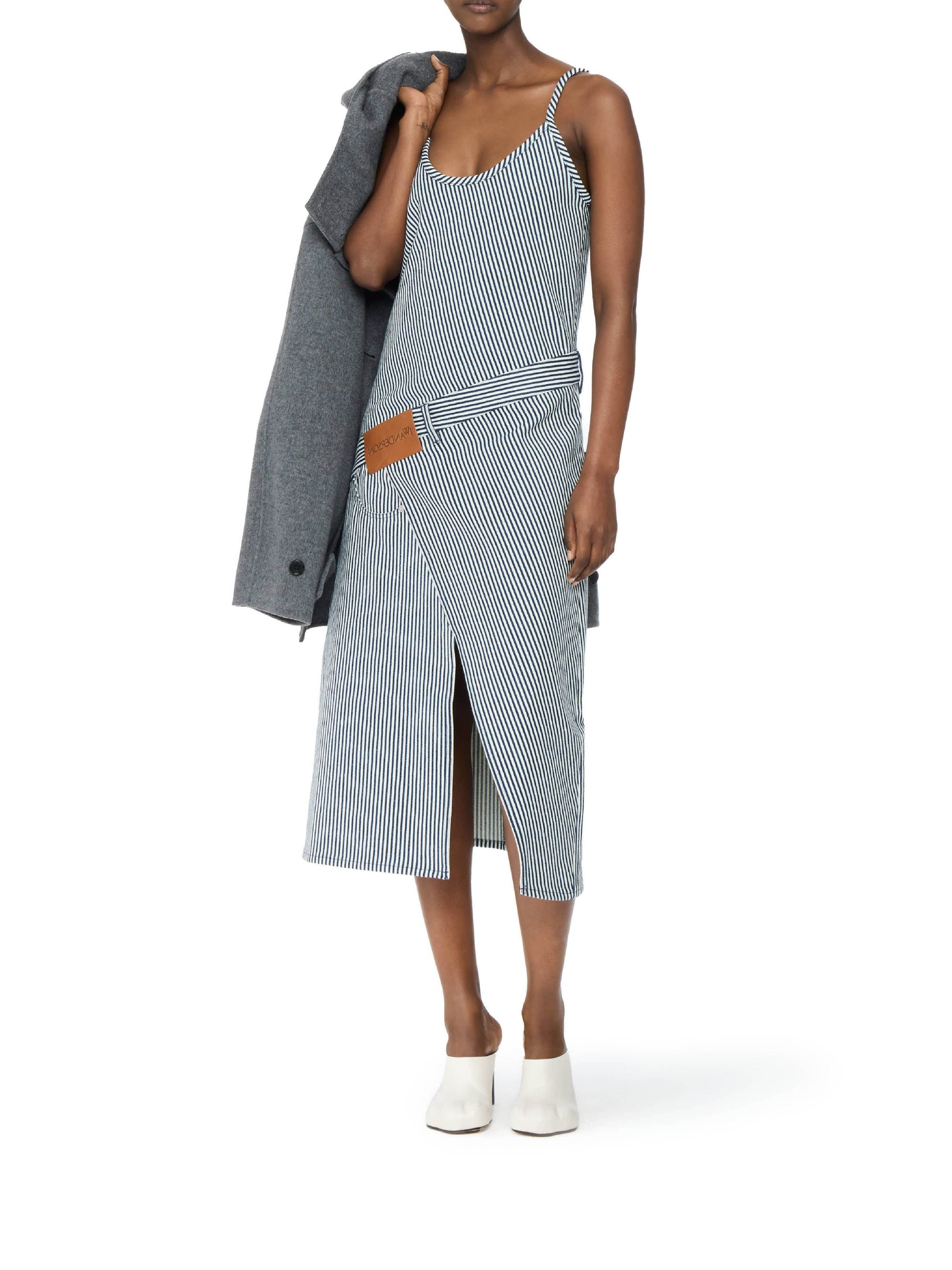 Robe midi ajustée en denim - Off White & Navy