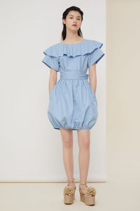 Robe boule en coton à dos croisé - Blueberry