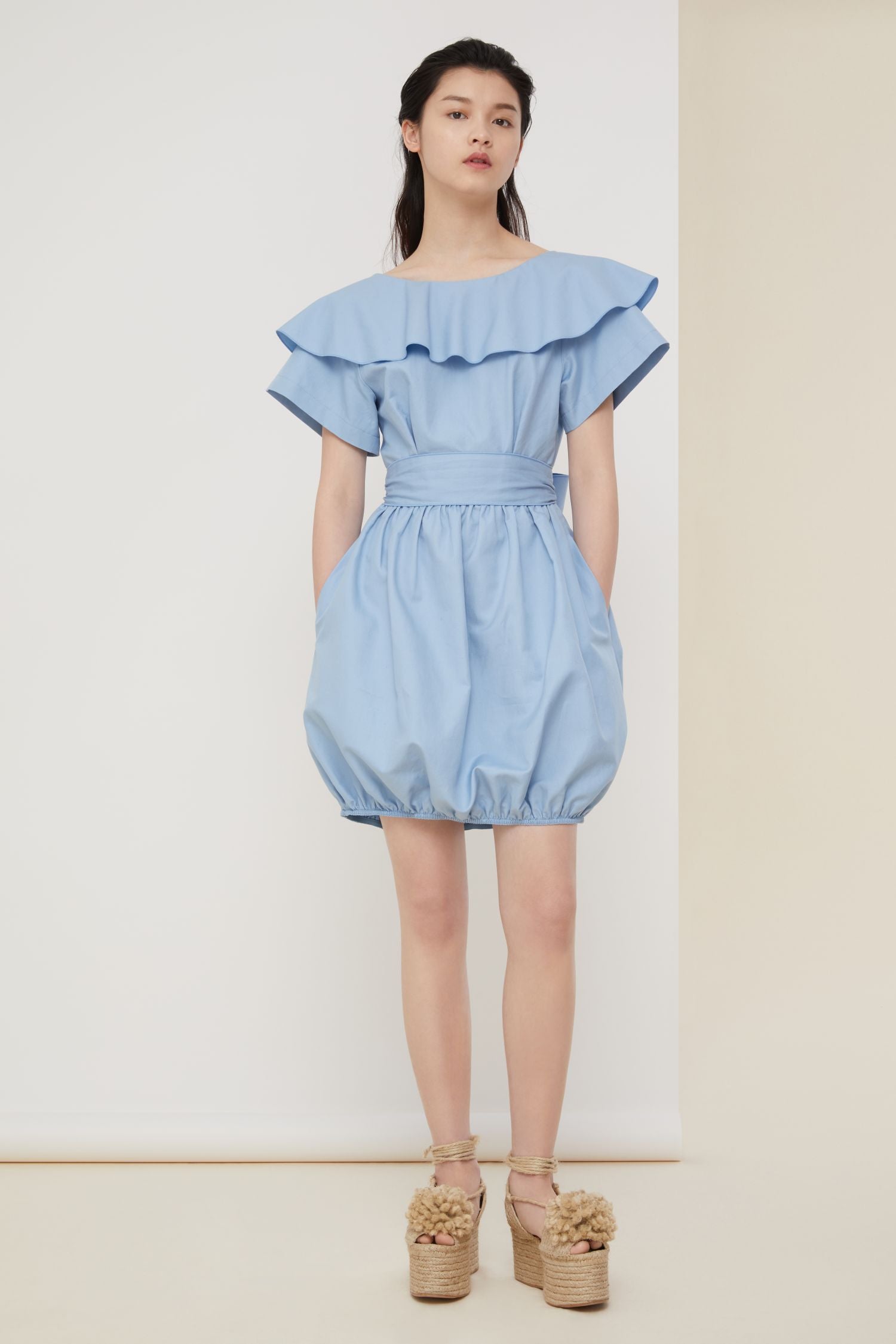 Robe boule en coton à dos croisé - Blueberry