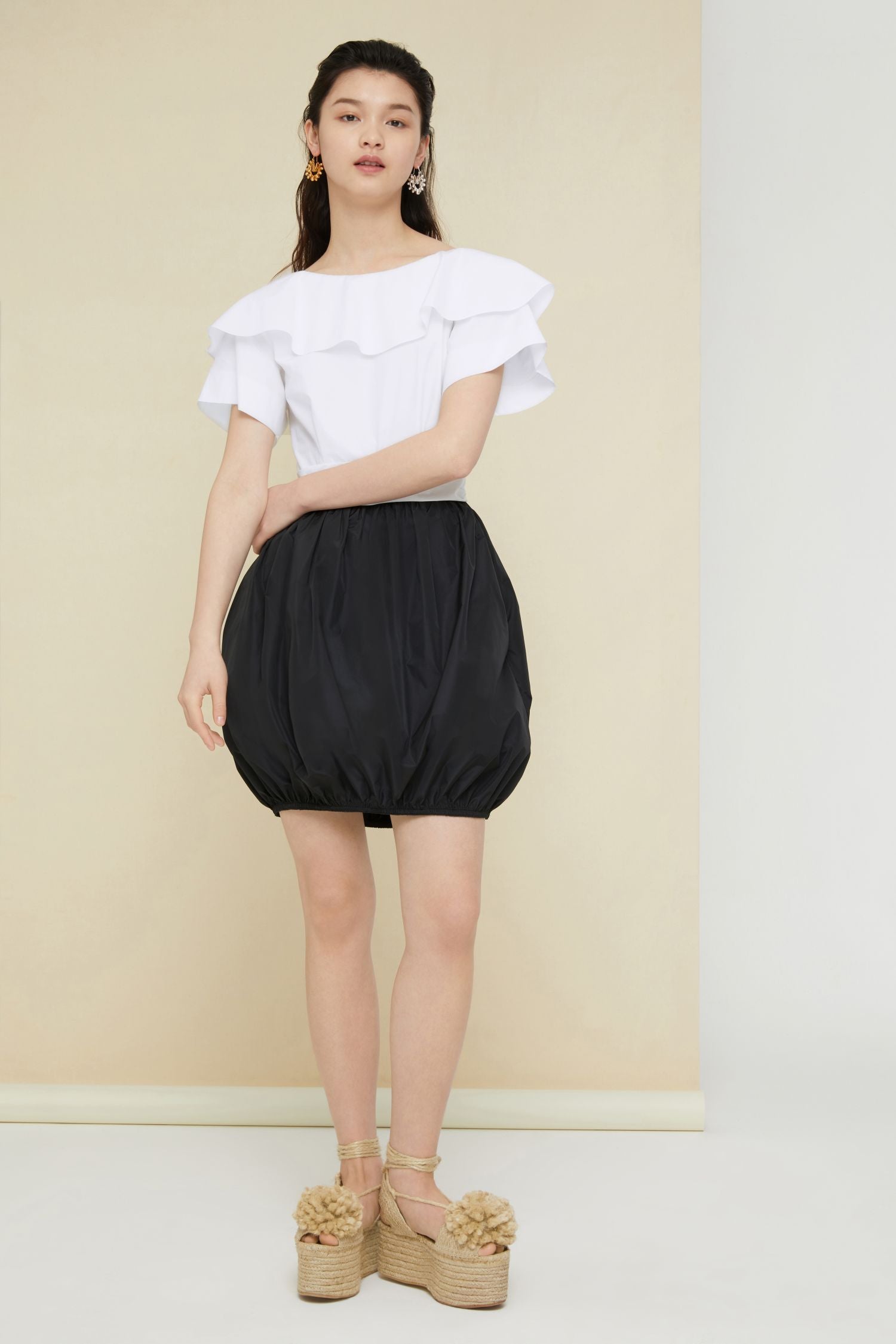 Robe boule en coton à dos croisé - Noir et Blanc