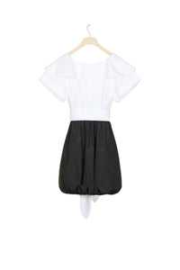 Robe boule en coton à dos croisé - Noir et Blanc