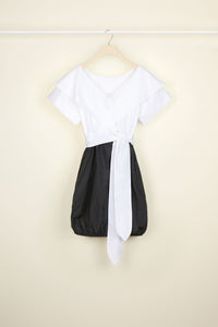Robe boule en coton à dos croisé - Noir et Blanc