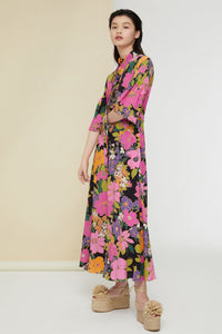 Robe midi imprimée à col foulard - Autumn Flowers