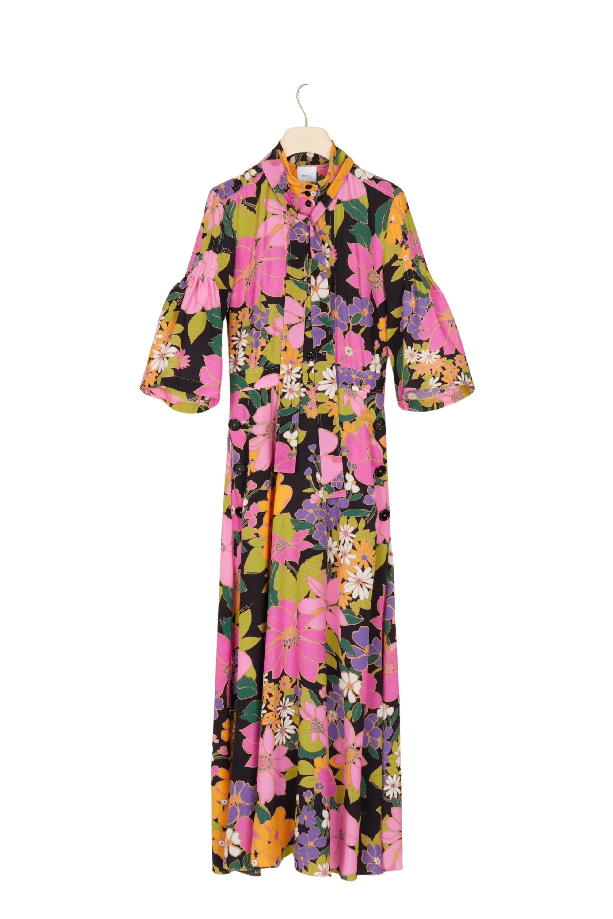 Robe midi imprimée à col foulard - Autumn Flowers