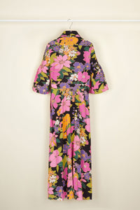 Printed midi dress with scarf collar - Autumn Flowers