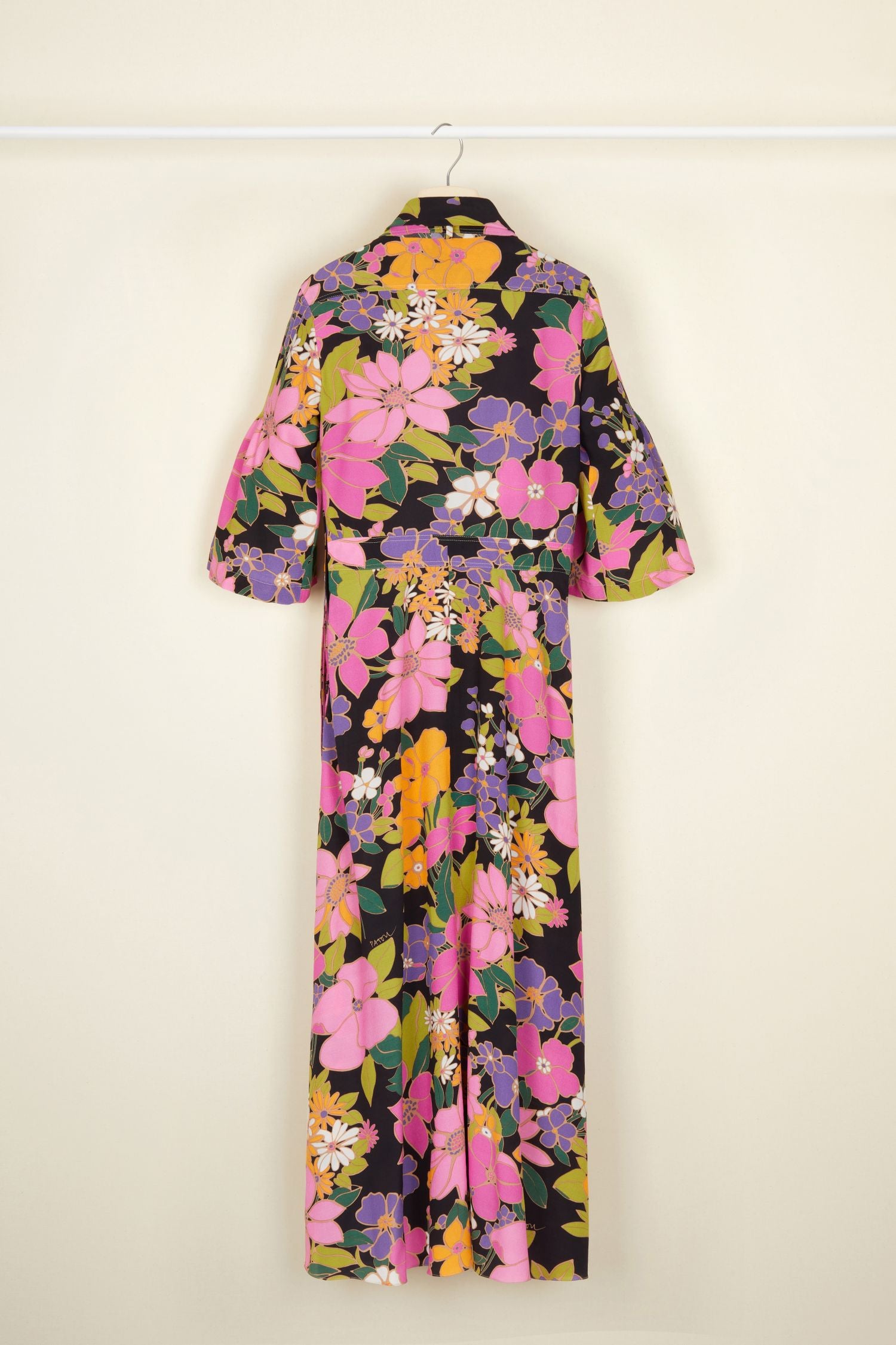 Printed midi dress with scarf collar - Autumn Flowers
