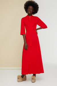 Midi dress with scarf collar - Red