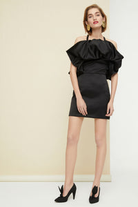 Ruffled short dress - Black