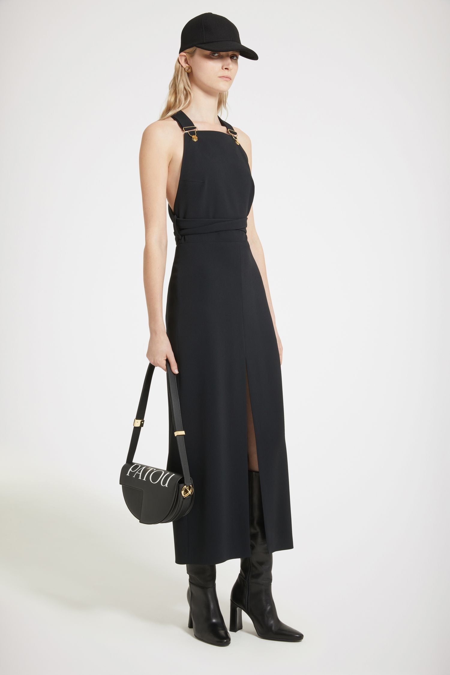 Robe salopette en crêpe technique - Noir