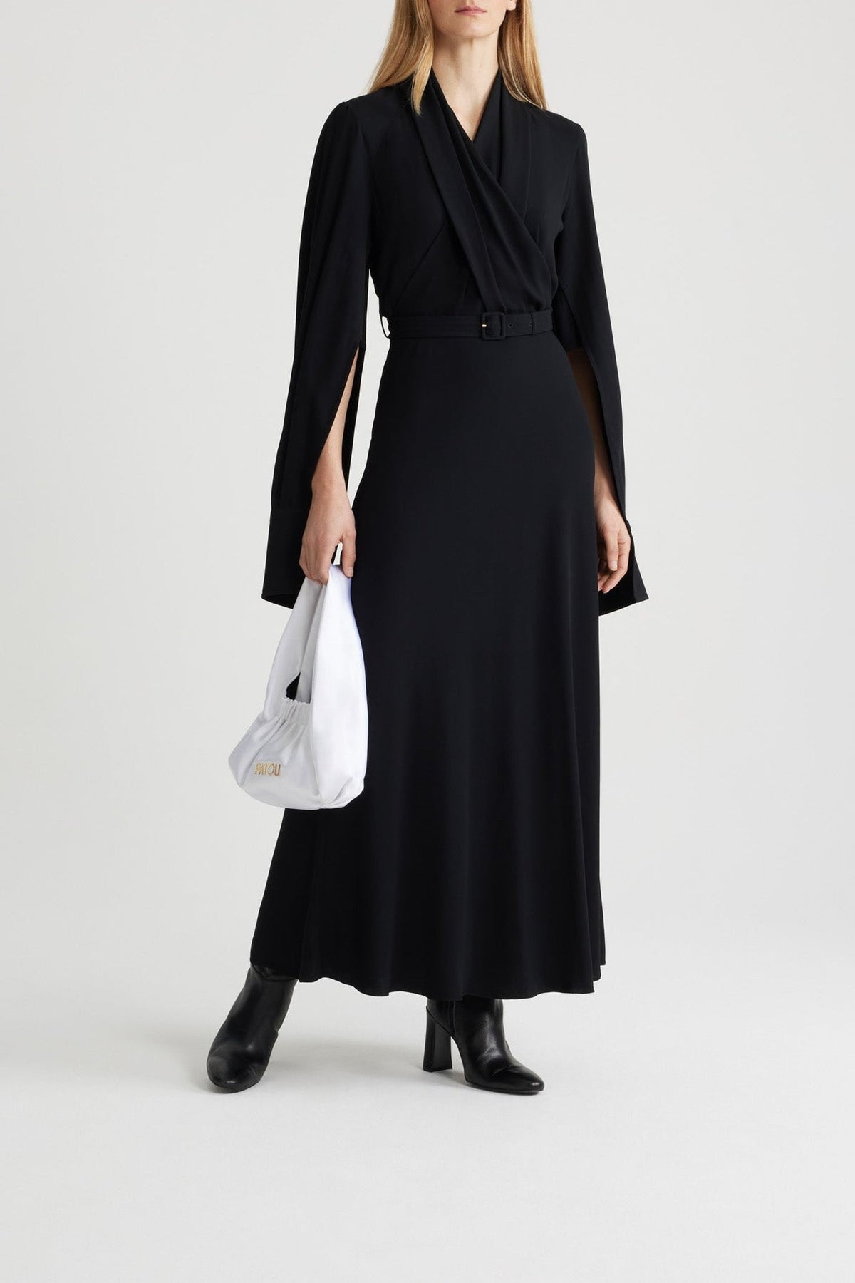 Black / Robe longue à bustier croisé en crêpe éco-responsable