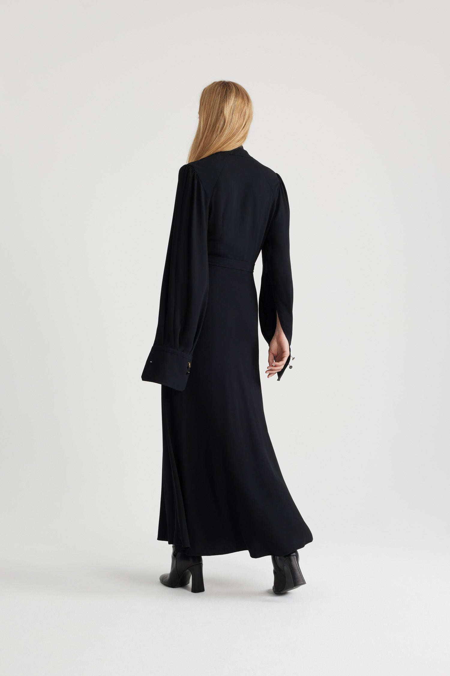Robe longue à bustier croisé en crêpe - Noir